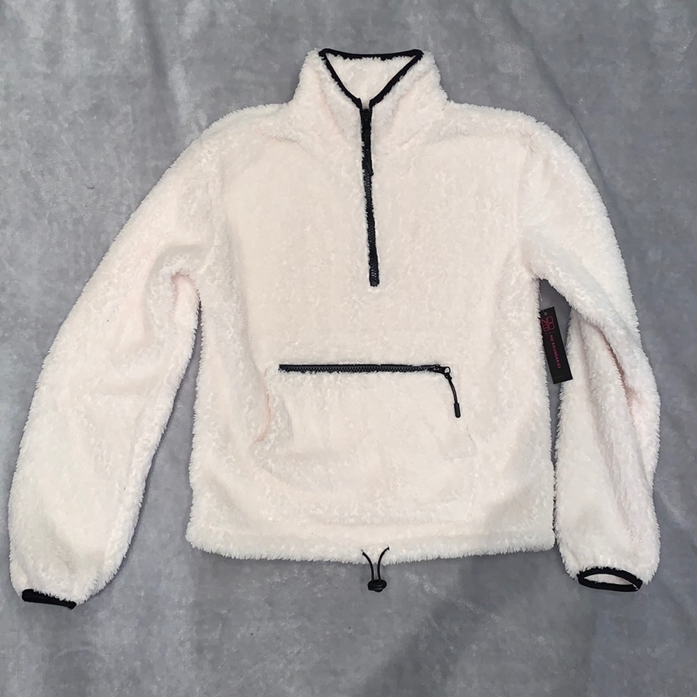 Sherpa half zip fleece pullover black and white NWT